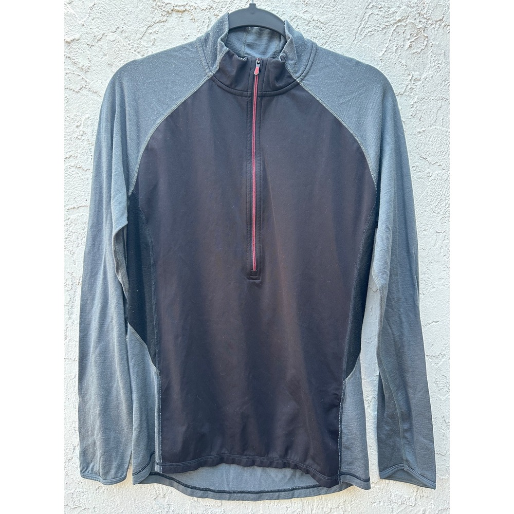 Smartwool PhD Merino Wool Quarter Zip Pullover Mens Medium Grey Black‎ Athletic